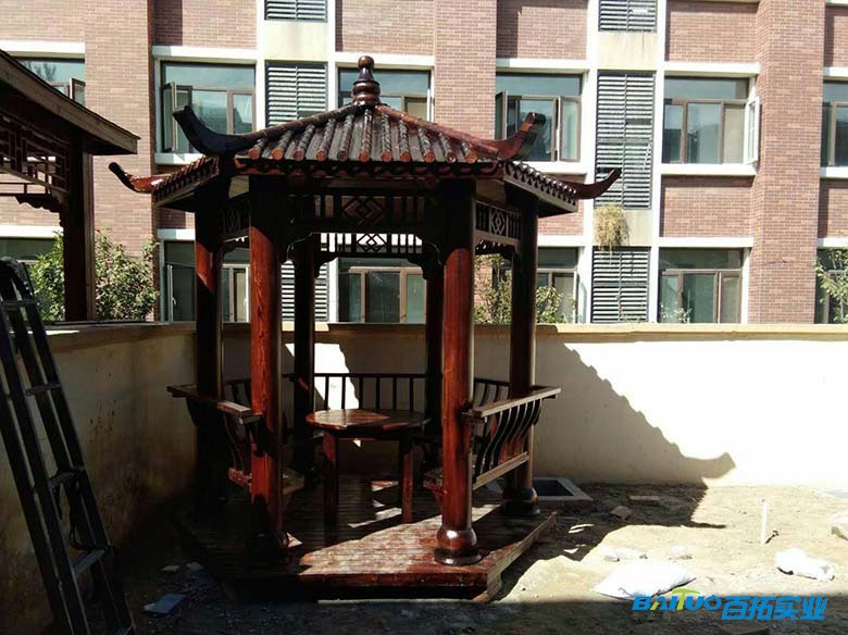 防腐木六角凉亭 (2)