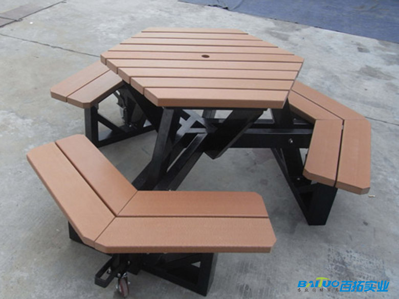 可移动连体塑木桌椅 可移动连体塑木桌椅