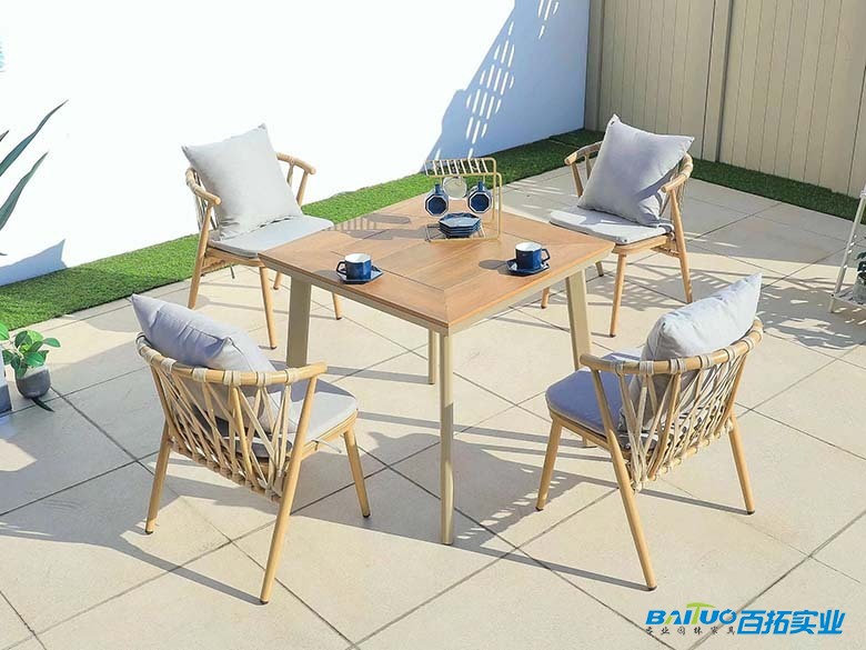塑木泳池休闲桌子配拉绳椅