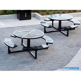 公园野餐冲孔钢板连体桌椅